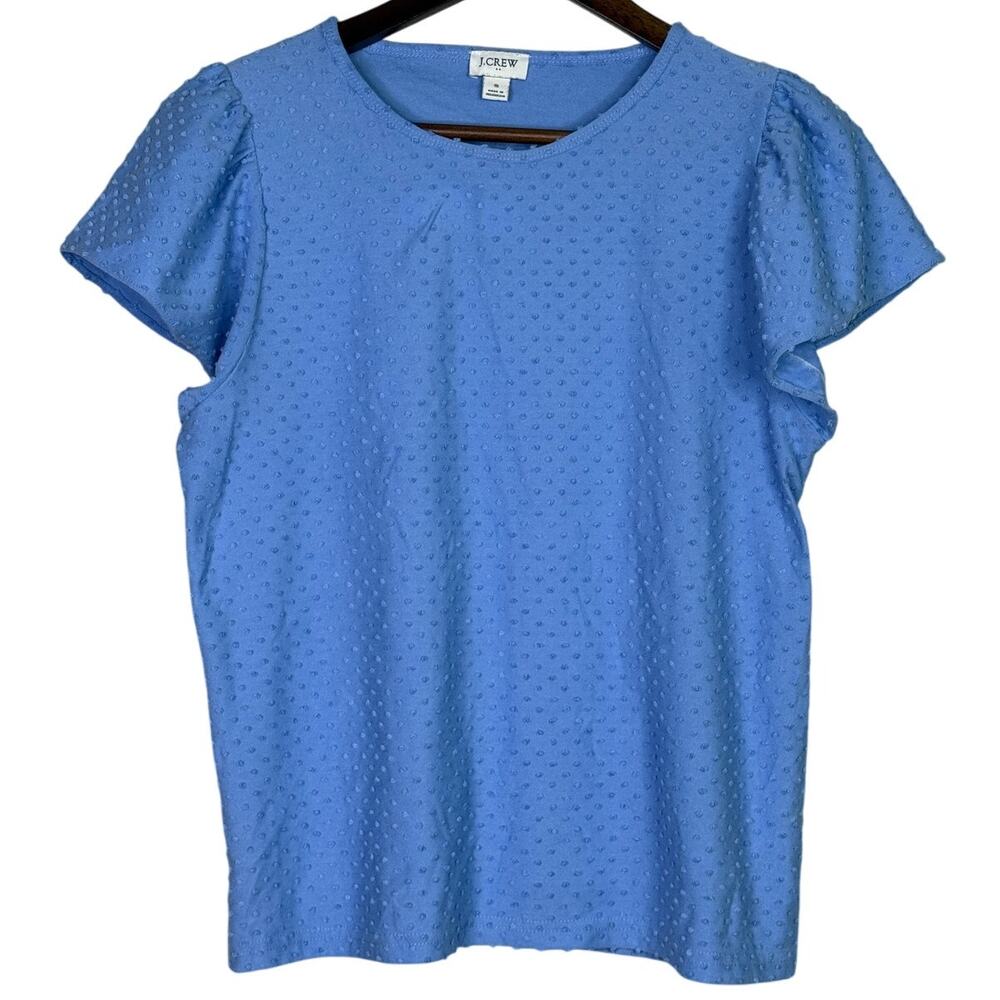 J. Crew Swiss Dot Textured Boyfriend Fit Style Short Sleeve Blouse S Light Blue